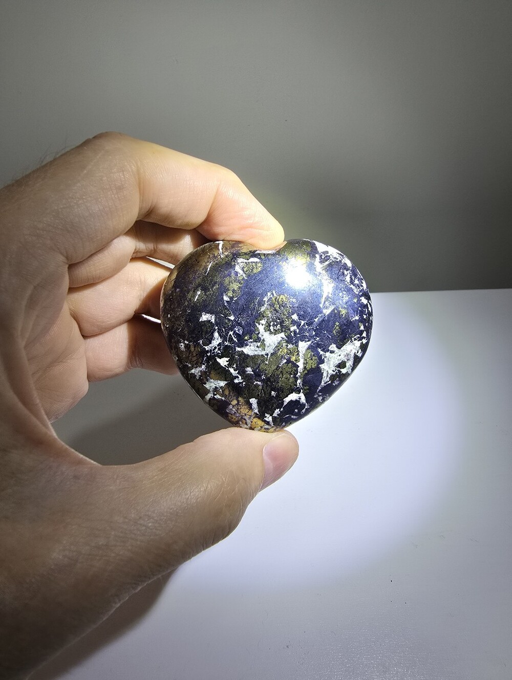 Covellite Metalic Dark Blue Crystal Heart #B